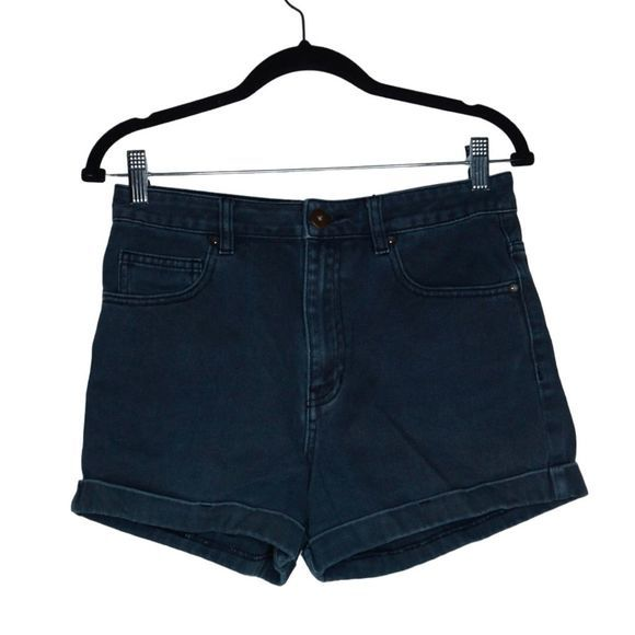 Bullhead Women's Dark Blue Gray Denim High Waisted‎ Cuffed Mom Jeans Shorts - Picture 1 of 4